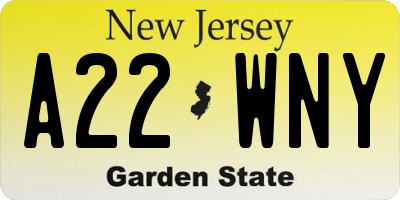 NJ license plate A22WNY