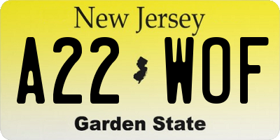 NJ license plate A22WOF