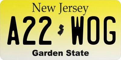 NJ license plate A22WOG