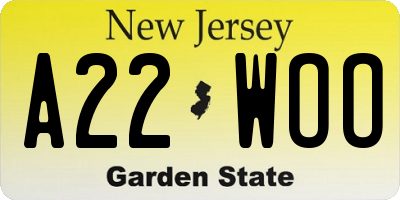 NJ license plate A22WOO