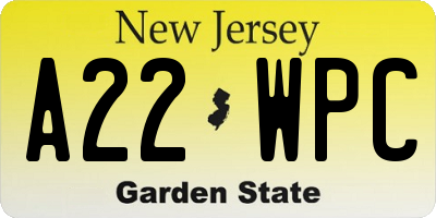 NJ license plate A22WPC