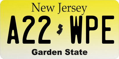 NJ license plate A22WPE