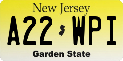 NJ license plate A22WPI