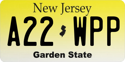 NJ license plate A22WPP