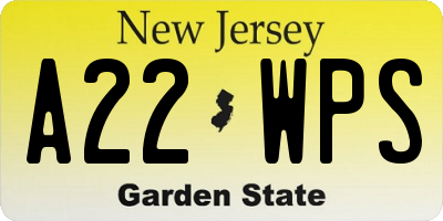 NJ license plate A22WPS