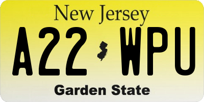 NJ license plate A22WPU