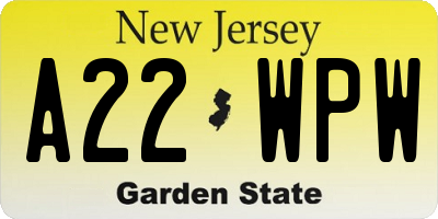 NJ license plate A22WPW