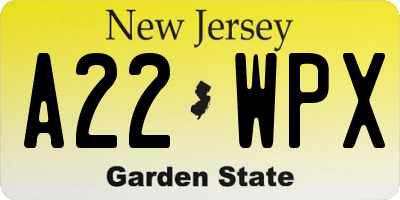NJ license plate A22WPX