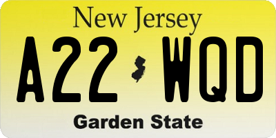 NJ license plate A22WQD