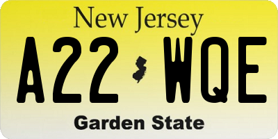 NJ license plate A22WQE