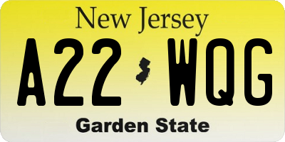 NJ license plate A22WQG