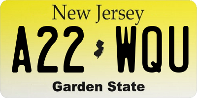 NJ license plate A22WQU