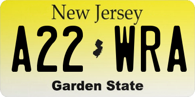 NJ license plate A22WRA