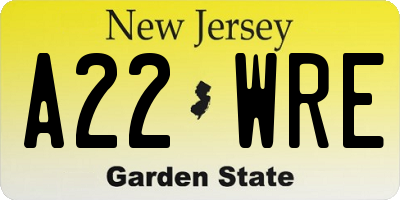NJ license plate A22WRE