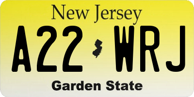 NJ license plate A22WRJ