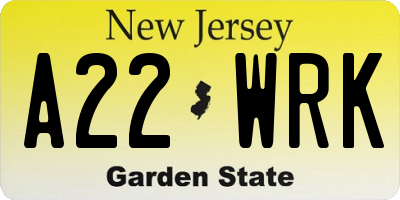 NJ license plate A22WRK
