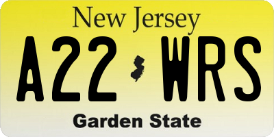 NJ license plate A22WRS
