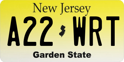NJ license plate A22WRT
