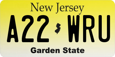 NJ license plate A22WRU