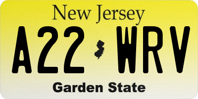 NJ license plate A22WRV