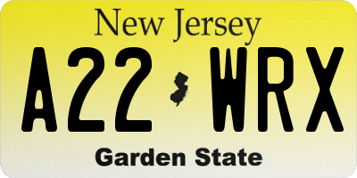 NJ license plate A22WRX