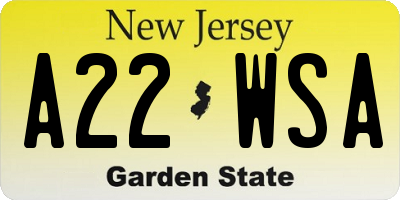 NJ license plate A22WSA