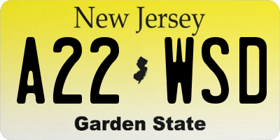 NJ license plate A22WSD
