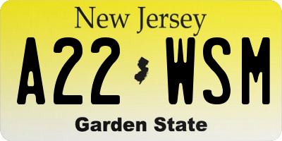 NJ license plate A22WSM