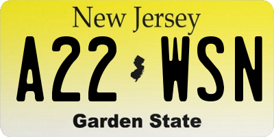 NJ license plate A22WSN