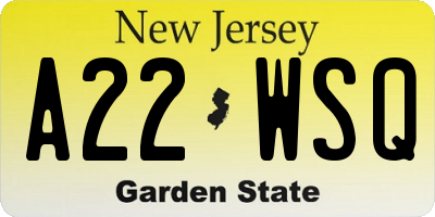 NJ license plate A22WSQ