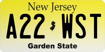 NJ license plate A22WST