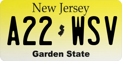 NJ license plate A22WSV