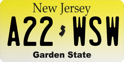NJ license plate A22WSW