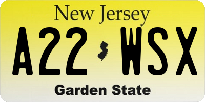 NJ license plate A22WSX