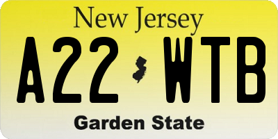 NJ license plate A22WTB