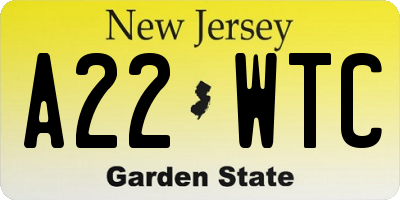 NJ license plate A22WTC