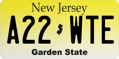 NJ license plate A22WTE