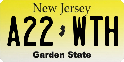 NJ license plate A22WTH