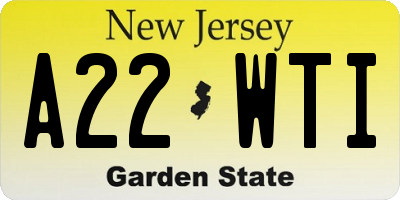 NJ license plate A22WTI
