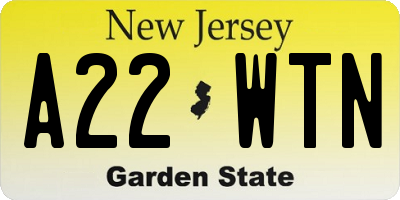 NJ license plate A22WTN