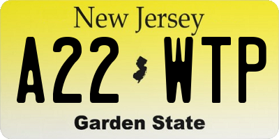 NJ license plate A22WTP