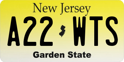 NJ license plate A22WTS
