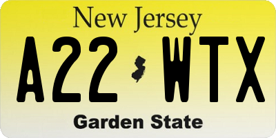 NJ license plate A22WTX