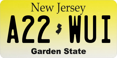 NJ license plate A22WUI
