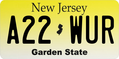 NJ license plate A22WUR