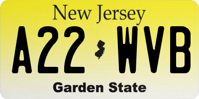 NJ license plate A22WVB