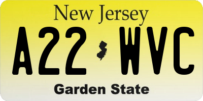 NJ license plate A22WVC