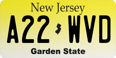 NJ license plate A22WVD