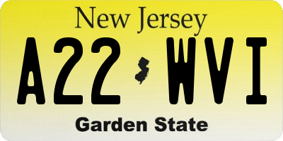 NJ license plate A22WVI