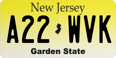 NJ license plate A22WVK